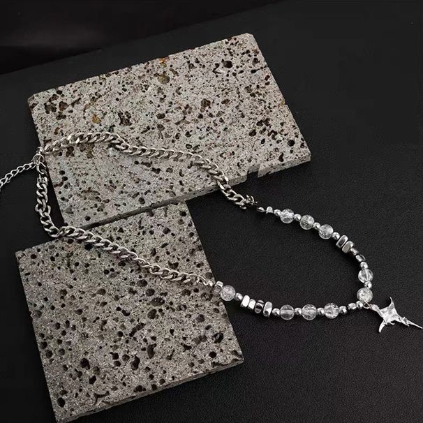 Ice Cracked Bead Splicing Cross Titanium Steel Necklace For Men's Hip-hop Niche High-end Feeling, Light Luxury, Handsome_ipsvogv.com