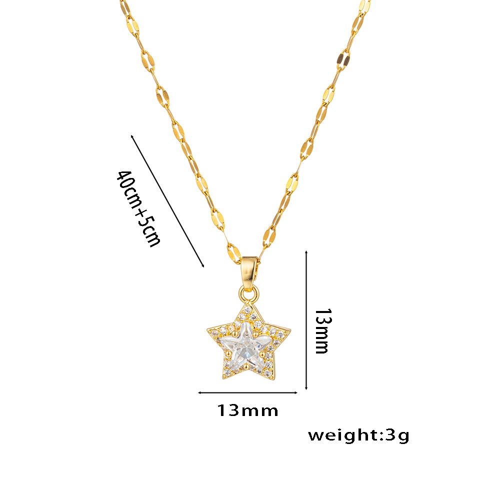 Chinese Style Exquisite And High-end Five Pointed Star Titanium Steel Necklace, Women's Micro Inlaid Zircon Collarbone_ipsvogv.com