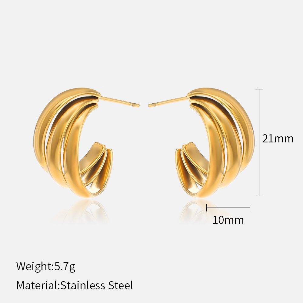 Unisex Geometric Earrings For Women High End Small Accessories Niche Three Layer Design Stainless Steel Earrings_ipsvogv.com