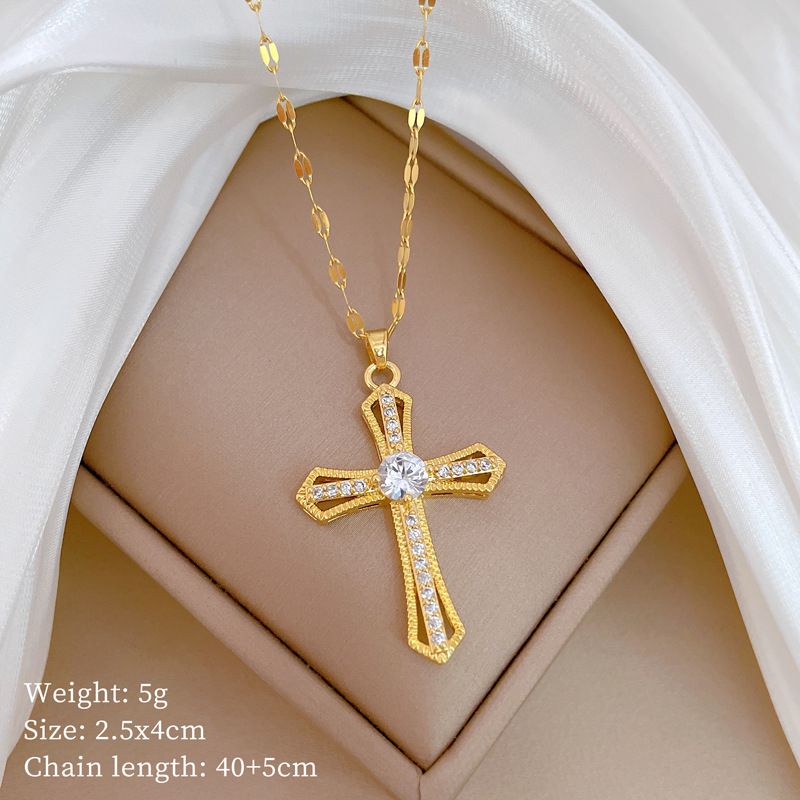 Zircon 【 】 Cross Light Luxury Charm Gorgeous Full Diamond Necklace Women's Versatile Clavicle Titanium Steel Chain 【 】_ipsvogv.com