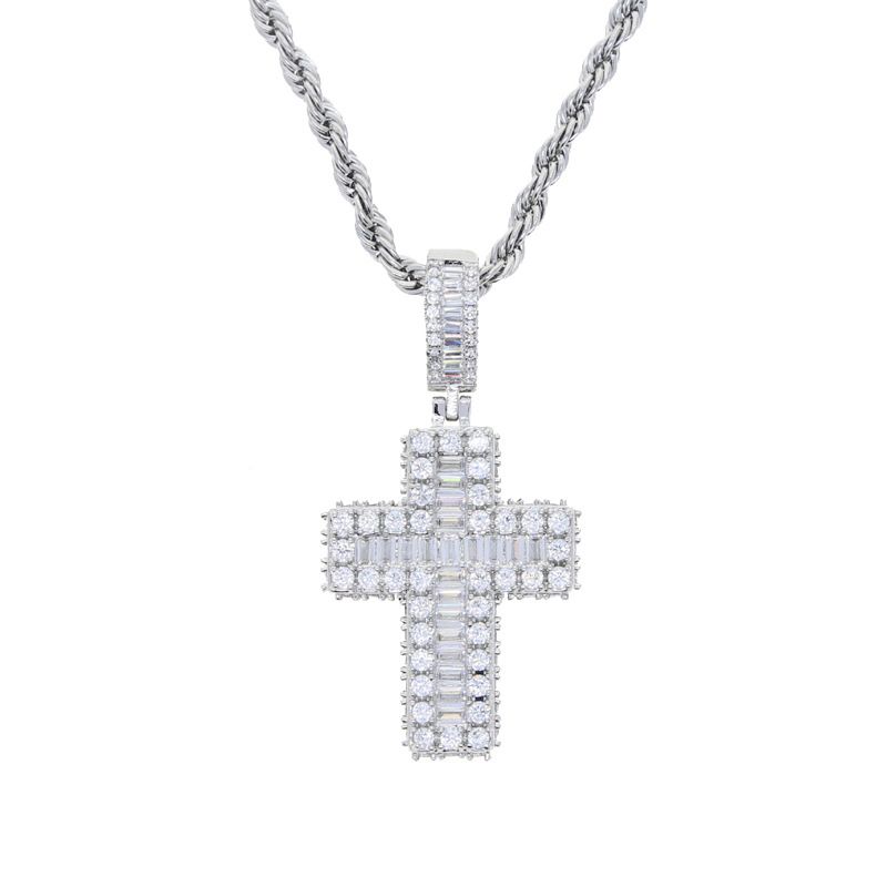 New Hip Hop Cross Pendant Inlaid With Zircon Gold And Silver Punk Style Necklace Jewelry For One Piece_ipsvogv.com