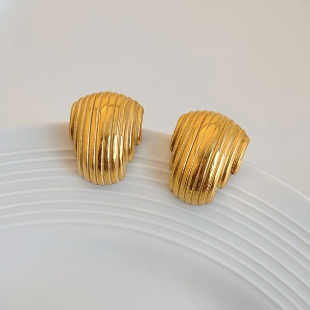 Hot Selling Real Gold Electroplated Titanium Steel Vintage Retro Vertical Grain Fashionable Earrings_ipsvogv.com