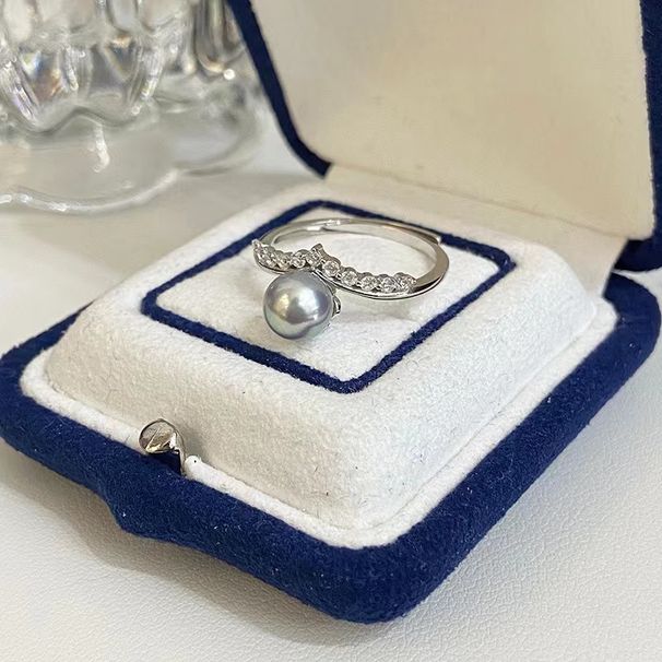 6-7mm Seawater Akoya Genuine Linen Pearl S Silver V-shaped Small Crown Tail Ring Fashionable Temperament_ipsvogv.com