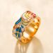 Cao Shi's Trend INS Wind Net Red Punk Style Copper Plated Oil Drop Blue And White Porcelain Pattern Hip Hop Ring_ipsvogv.com