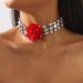 N11570 exaggerated studded three-dimensional rose flower necklace with runway style and multiple rows of sparkling_ipsvogv.com