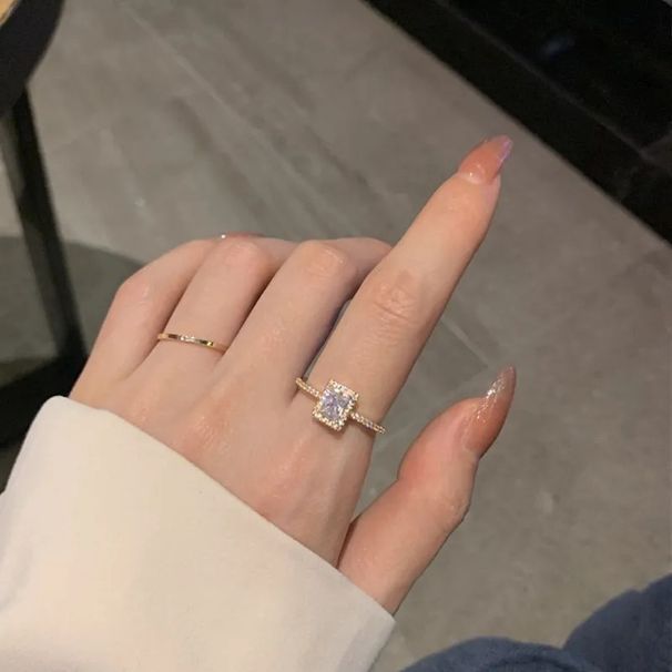 1 Piece Simple Style Square Alloy Inlay Rhinestones Women's Rings_ipsvogv.com