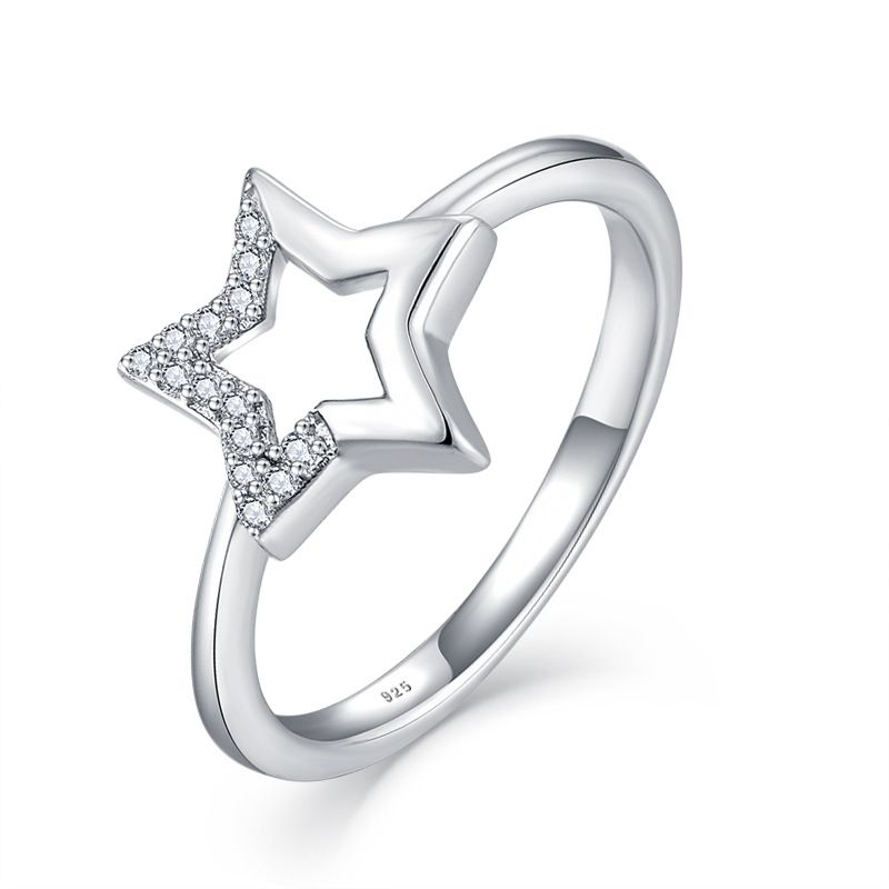 Zircon Five Pointed Ring Necklace Earrings Three Piece Set S Sier Star Fashion Jewelry_ipsvogv.com