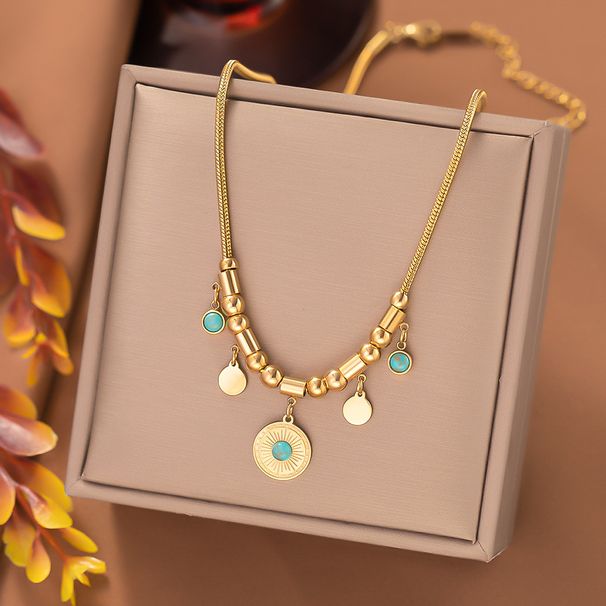 Titanium Steel Turquoise Pendant Necklace For Female Niche Fashion And Light Luxury Accessories That Do Not Fade_ipsvogv.com