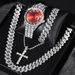Hot Sales Iced Out Popular Set Watch+Bracelet+Necklace With Gift Box Cuban Chain Cross Pendent Jewelry HipHop Style For Men Women_ipsvogv.com