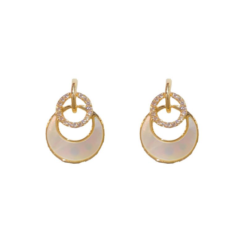 S Silver Needle Versatile Design Zircon Shell Double Hoop Elegant Simple Gentle Stud Earrings_ipsvogv.com