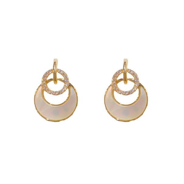 S Silver Needle Versatile Design Zircon Shell Double Hoop Elegant Simple Gentle Stud Earrings_ipsvogv.com