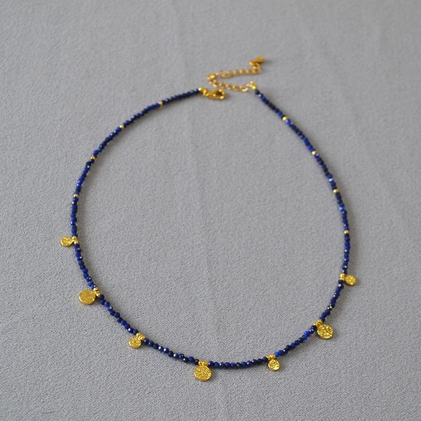 Small Niche Lapis Lazuli Turquoise Bead Gold Coin Pendant, Simple Temperament, Fine Necklace, Collarbone Chain_ipsvogv.com
