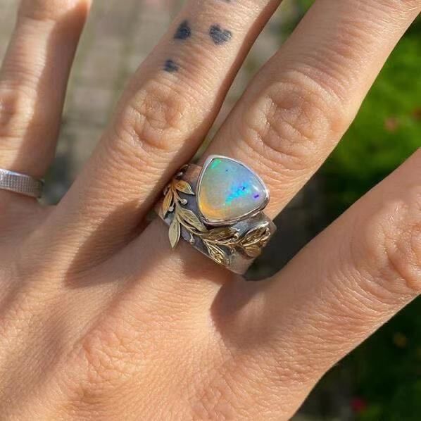 Sanjie Alloy Inlaid Geometric Punk Instagram Women's Creative Versatile Painting Gold Ring_ipsvogv.com