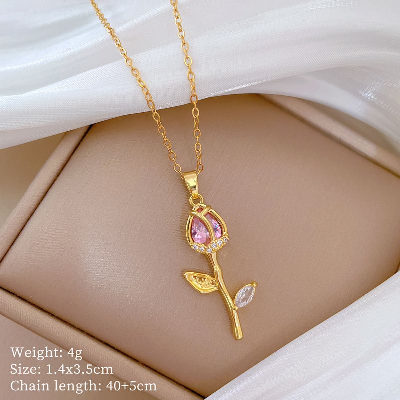】 Tulip 【 Zircon Light Luxury Charm Gorgeous Full Diamond Necklace Women's Versatile Clavicle Titanium Steel Chain 【 】_ipsvogv.com