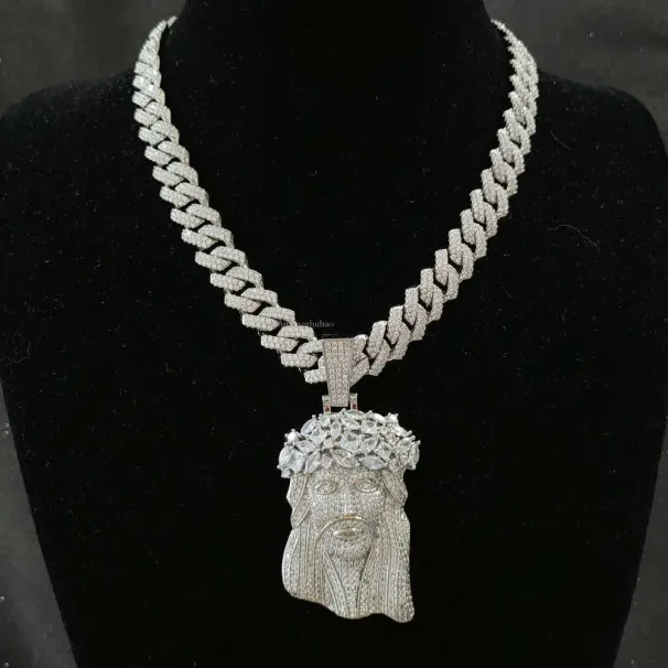 Customized Iced Out Vvs Certified With 13mm Moissanite Cuban Chain Necklace Hip Hop Jewelry Men's Gift Jesus Pendant_ipsvogv.com