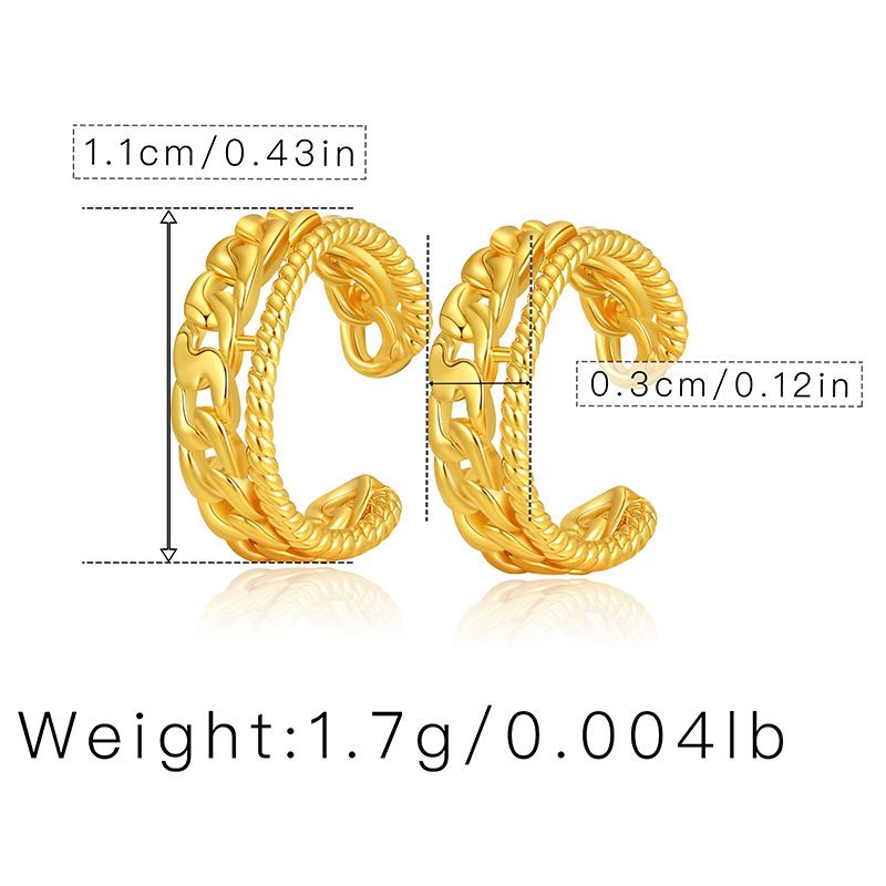 French retro metal texture ear bone clip for non pierced ears, copper plated with K real gold, high end, compact and simple C shaped ear clip_ipsvogv.com