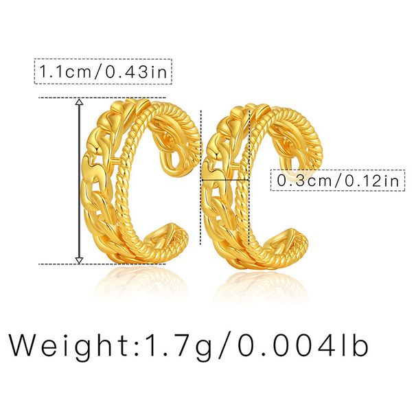 French retro metal texture ear bone clip for non pierced ears, copper plated with K real gold, high end, compact and simple C shaped ear clip_ipsvogv.com
