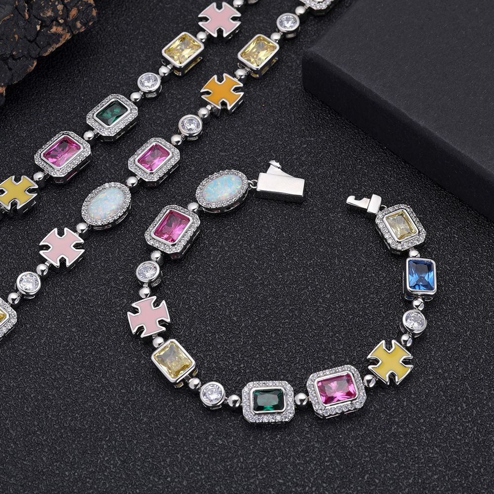 Men's Jewelry Set Fashion Hip Hop Colored Gemstone Ladies Necklace Jewelry Accessories High Grade Zircon Men's Bracelet_ipsvogv.com