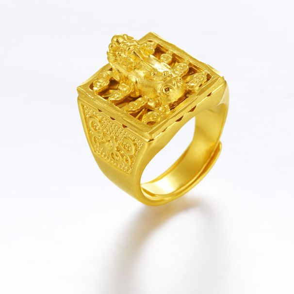 Sand Gold Men's Personalized Trendy And Domineering Pixiu With Open Mouth Ring_ipsvogv.com
