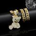 Men's Hip Hop Jewelry Set Fashion Full Diamond Bear Pendant Necklace Cuban Chain Bracelet Three Piece Set_ipsvogv.com