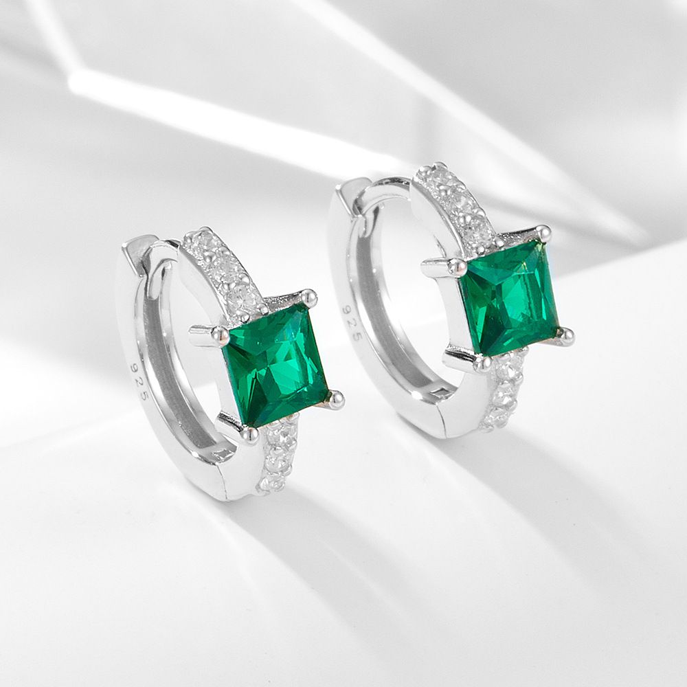 Women's Jewelry 925 Sterling Silver Emerald Square Zircon Earrings Ins Style Light Luxury Design Decoration Earrings_ipsvogv.com
