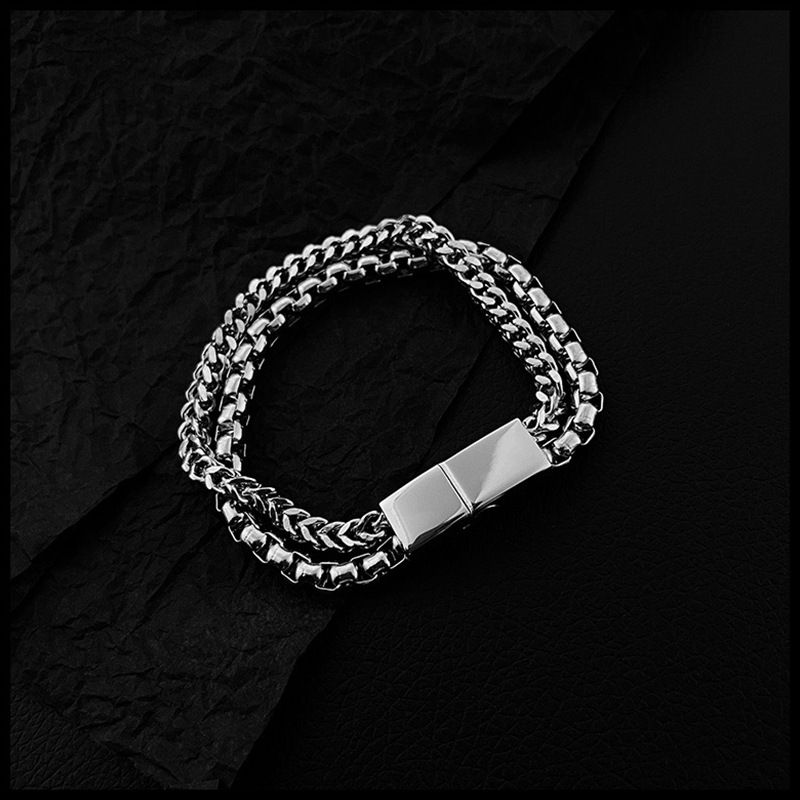 Simple Niche High-end Titanium Steel Personality Fashion Cuban Double Layer Stacked Men's Trendy Women's Bracelet_ipsvogv.com