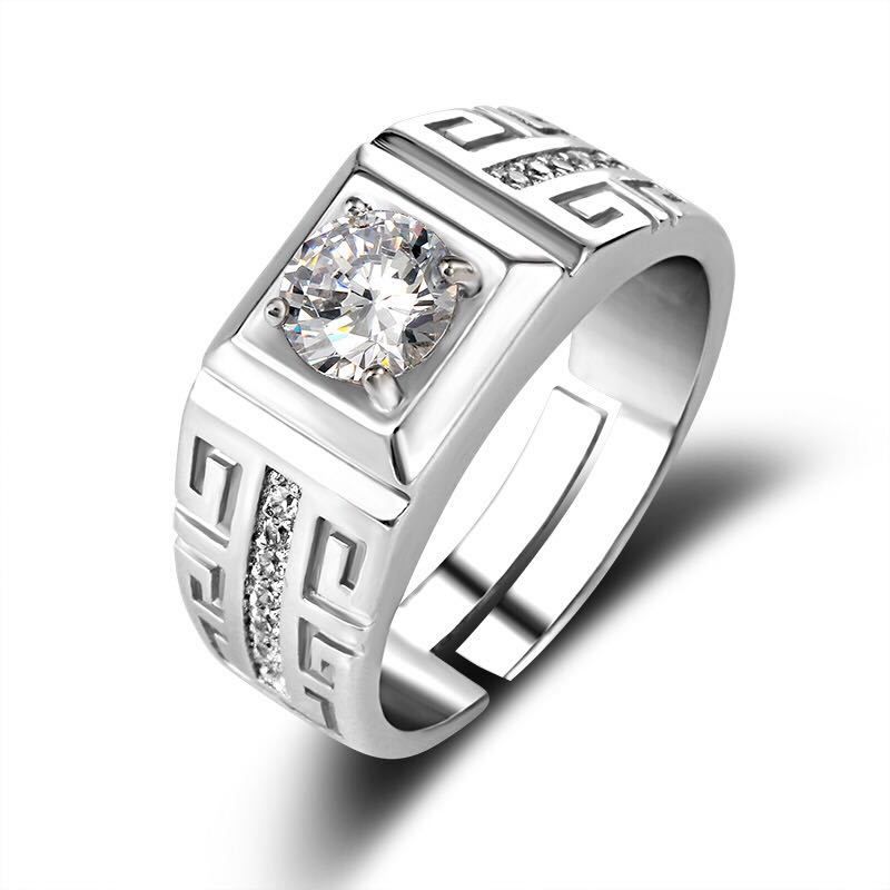 One Carat Simulated Moissanite Style Domineering Open Diamond Men's Fashion Simple Ring, Adjustable_ipsvogv.com
