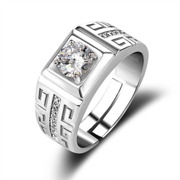 One Carat Simulated Moissanite Style Domineering Open Diamond Men's Fashion Simple Ring, Adjustable_ipsvogv.com
