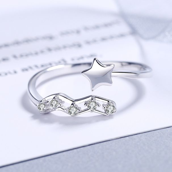 Star Studded Diamond With Hollowed Out S Sterling Silver For Women's Pentagram Open Mouth Ring Korean Version Creative_ipsvogv.com