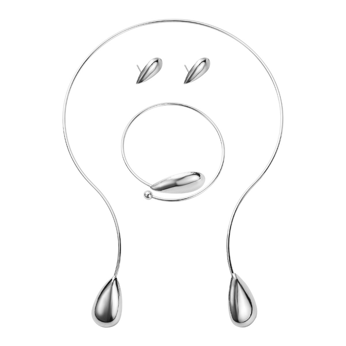 N12345 new creative niche design metal minimalist droplet shaped collar bracelet earring set_ipsvogv.com