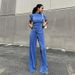 Women's Clothing slim T-shirt high waist blue pleated mopping pants casual _ipsvogv.com