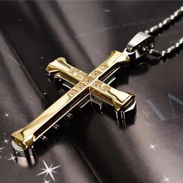 2025 New Arrivals FSUNION 2024 New Male Crystal Cross Jesus Pendant Gold/Black/Blue Color Zirconia Necklace Stainless Steel_ipsvogv.com