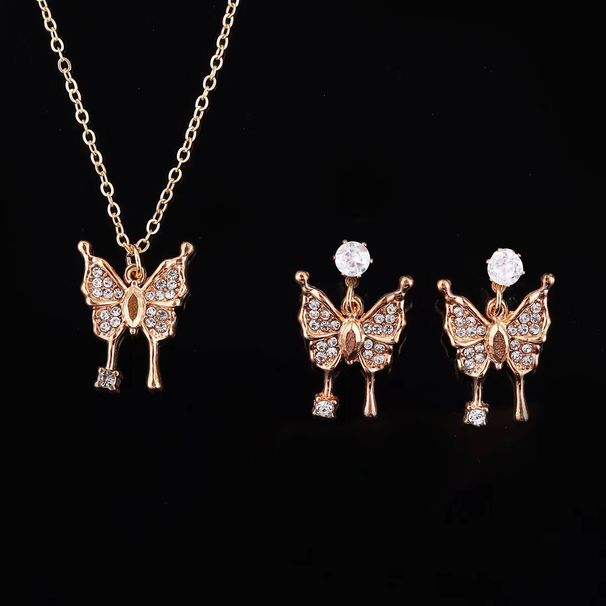 Jewelry niche design diamond butterfly necklace earrings two-piece fashion accessories_ipsvogv.com