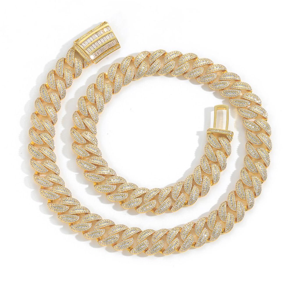 Hip Hop Necklace 15mm Mixed Inlaid T Square Zircon Miami Cuban Chain Trendy Fashion Men's Niche Clavicle Chain_ipsvogv.com