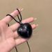 Korean Internet Celebrity Blogger Fever Same Style Black Leather Braided Edge 3D Heart Fashionable Hot Girl Necklace_ipsvogv.com