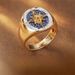 Treasure Starry White Gold Oval Blue Two Tone Sparkling Three Dimensional Exquisite Fashion Men's Atmospheric Ring_ipsvogv.com