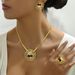 Light luxury style earrings, necklace, jewelry set, personalized zircon flower inlay, niche design, ring, long necklace_ipsvogv.com