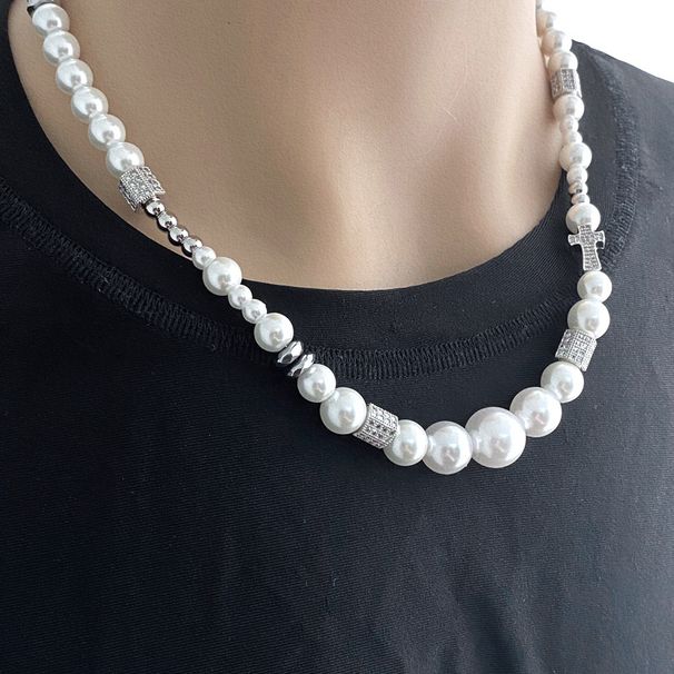 New Pearl Studded Diamond Collarbone For Men, Trendy Ins, Hip-hop, Cross, Light Luxury, Women's Summer, Niche Necklace_ipsvogv.com
