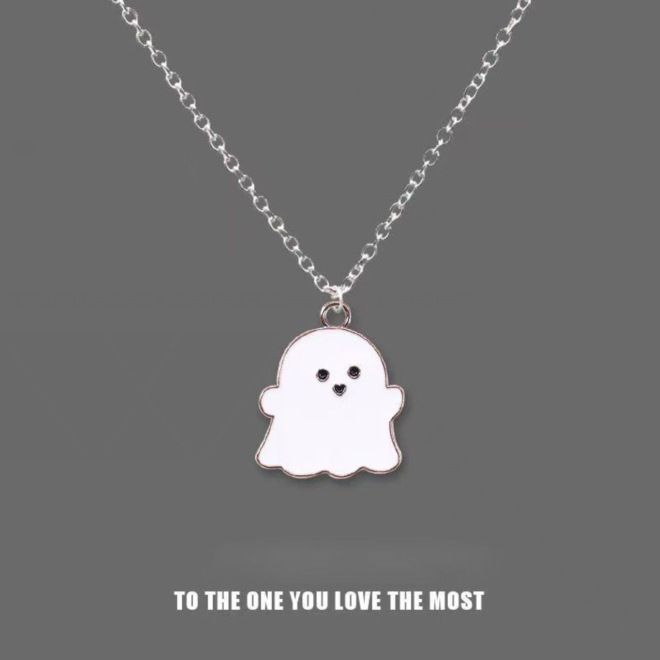 Black and white ghost couple necklace double necklace sweet cool girlfriends necklace parent child versatile new hanging neck sweet pendant_ipsvogv.com