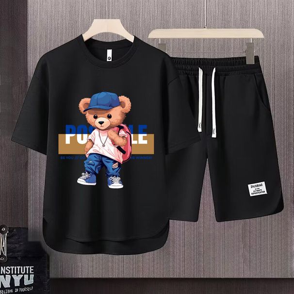 Men's Clothing 2024 Waffle Casual Summer Suit Men's Loose Teen Short sleeved T shirt Shorts Handsome Two piece Suit_ipsvogv.com