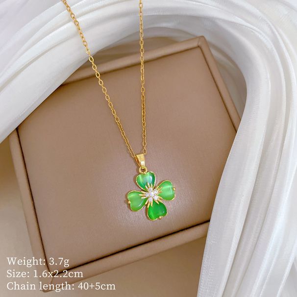 】 Green 【 Lucky Grass Light Luxury Charm Gorgeous Full Diamond Necklace Women's Versatile Clavicle Chain Titanium Steel 【 】_ipsvogv.com