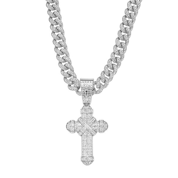 Hiphop Bundle Cross Pendant Full Diamond Cuban Chain Hip Hop Punk Style Jewelry_ipsvogv.com