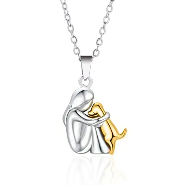 Hot Sales Cute Two Tone Color Girl Hed Dog Necklace Fashion Women and Pet Pendant Jewelry Accessories_ipsvogv.com
