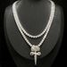 Men's Punk Rose Cross Pendant Necklace With Tennis Chain & Zircon Stones, Adjustable Length 21-71cm, Silver/Gold/Rose Gold Men's Necklace_ipsvogv.com