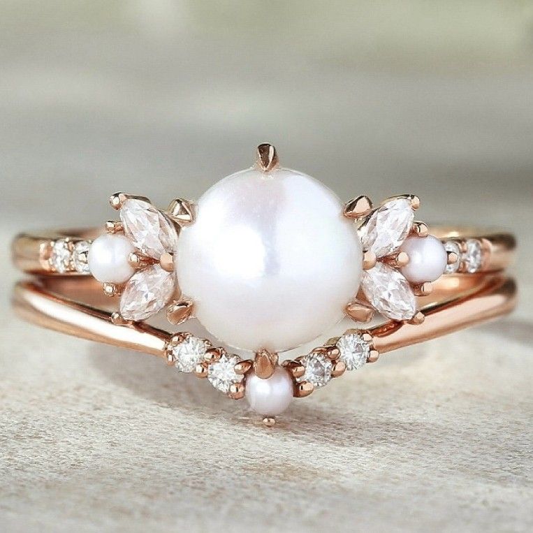 High Beauty Women's Ice Queen Big Pearl Design Luxury Jewelry Pair Ring_ipsvogv.com