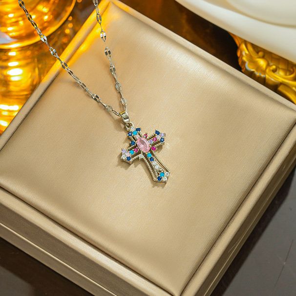 Female Hip Hop Instagram Punk Cross Personalized Pendant Zircon Necklace With Unique Design Collar Chain_ipsvogv.com