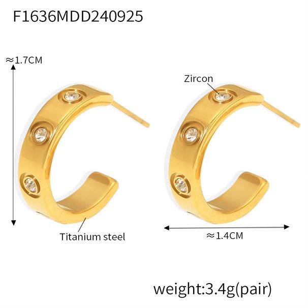Women's Jewelry C Shaped Zircon Earrings Simple Cold Style K Gold Plated Titanium Steel Earrings_ipsvogv.com