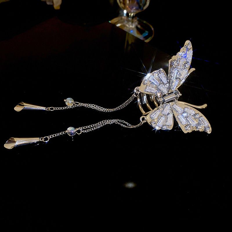 Designer style diamond inlaid butterfly wind chime tassel grab clip fashion versatile shark clip temperament hair clip accessories_ipsvogv.com