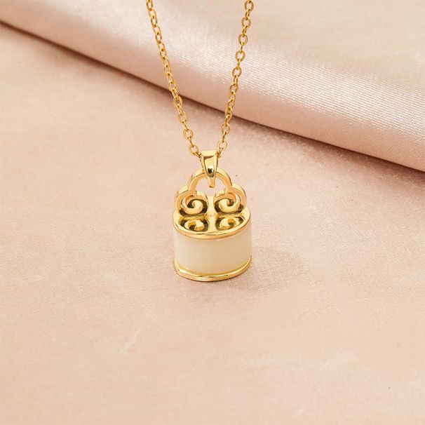 Chinese Style Satisfactory Titanium Steel Necklace, Women's Fashionable Temperament Jade Round Light Luxury_ipsvogv.com