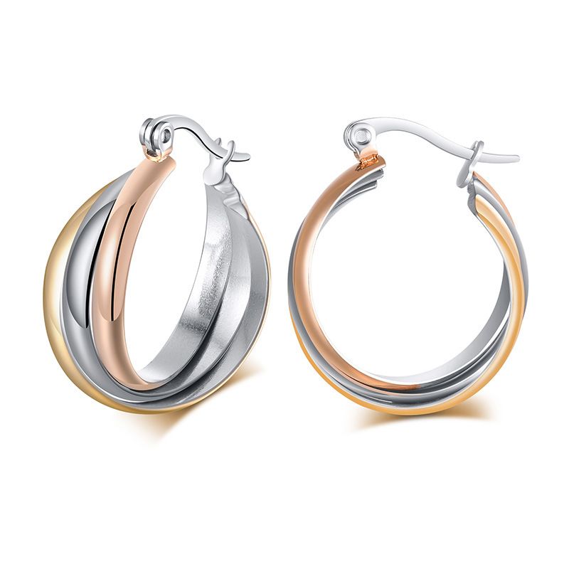 Women's Jewelry French Titanium Steel Three Ring Three Color Earrings Temperament Net Red Jewelry_ipsvogv.com